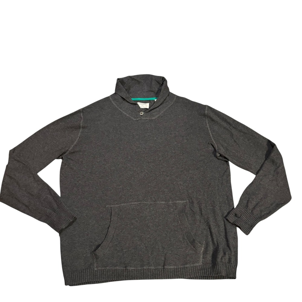 Linksoul‎ Mens XL Cotton Cashmere Shawl Collar Sweater Gray Kangaroo Pocket Golf
